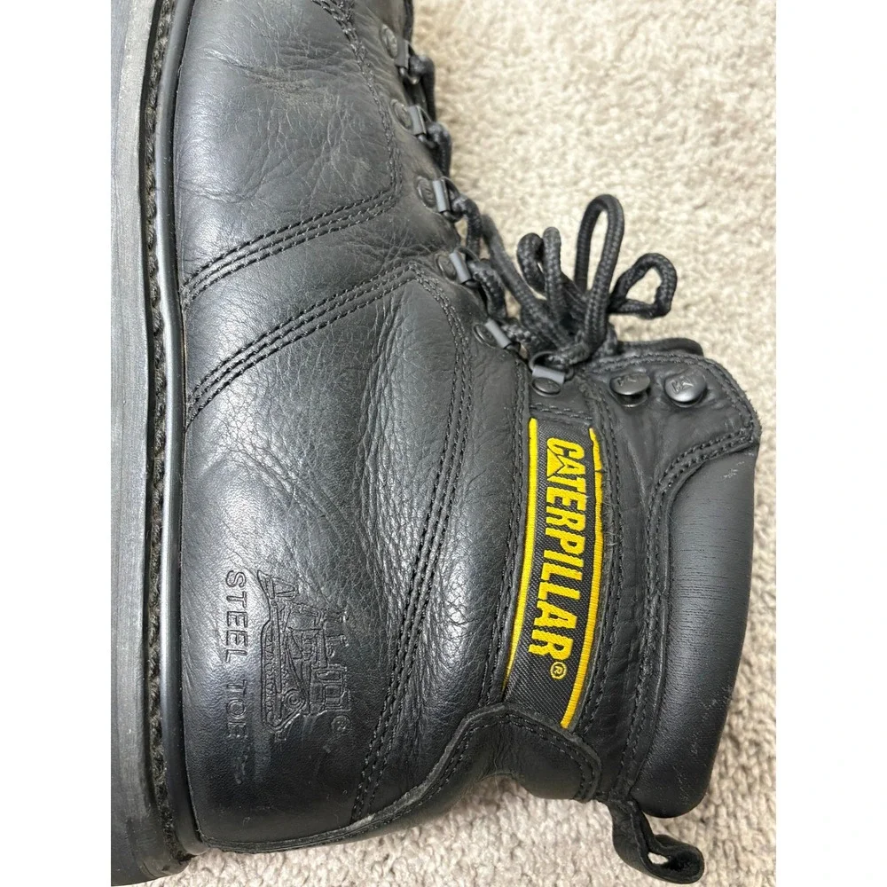 Caterpillar Mens Black Leather Steel Toe Work Boots Wide ASTM F2413-05 10.5W